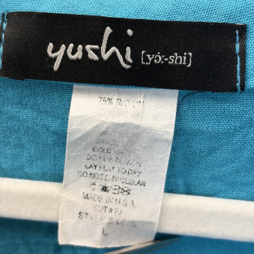 Vtg 90s Yushi Womens L Tunic Top Turquoise Cowl Neck  3/4 Sleeve Lagenlook Boho - Picture 7 of 7